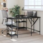 L-Shaped Corner Computer Desk Engineered Wood Home Office Study Table Black