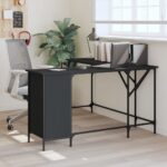 L-Shaped Corner Desk Engineered Wood Spacious Modern Home Office Study Black