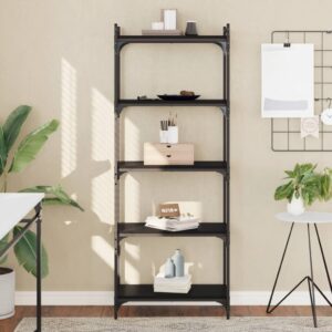 Stylish Black Engineered Wood Bookcase with Metal Frame and Adjustable Feet