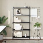 Chic Black Engineered Wood Bookcase with Metal Frame - 5-Tier Storage Organizer