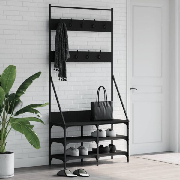 Stylish Black Clothes Rack with Shoe Shelf - Space Saving Coat Stand Organizer