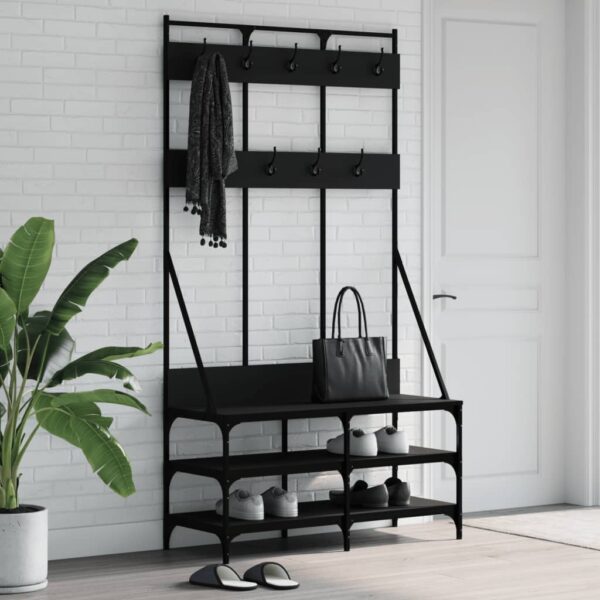 Stylish Black Clothes Rack with Shoe Shelf - Freestanding Coat Stand Organizer