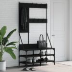 Stylish Black Clothes Rack with Shoe Shelf - Space Saving Coat Stand Organizer