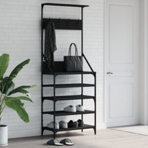 Stylish Black Clothes Rack with Shoe Shelf - Space Saving Coat Stand Organizer