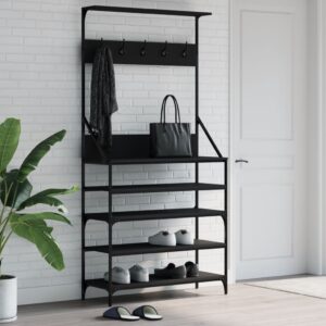 Stylish Black Clothes Rack with Shoe Shelf - Space Saving Coat Stand Organizer