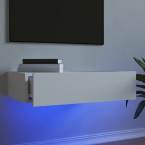 Modern White TV Stand Cabinet with LED Lighting - Spacious & Sleek Wall Unit