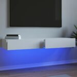 Modern White LED TV Stand Wall Unit Storage Cabinet with RGB Lights - Set of 2