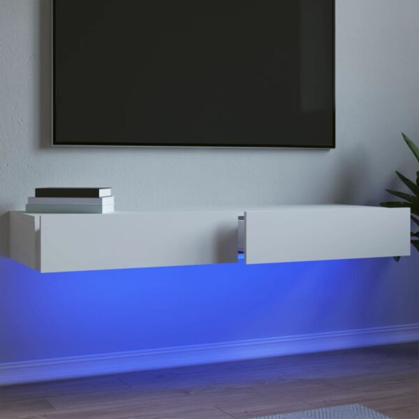 Modern White LED TV Stand Wall Unit Storage Cabinet with RGB Lights - Set of 2