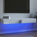 Modern High Gloss White TV Cabinets with LED Lighting - Dual Set  Spacious Storage