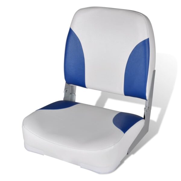 Foldable Boat Seat with Backrest and Blue White Cushion Waterproof Comfort