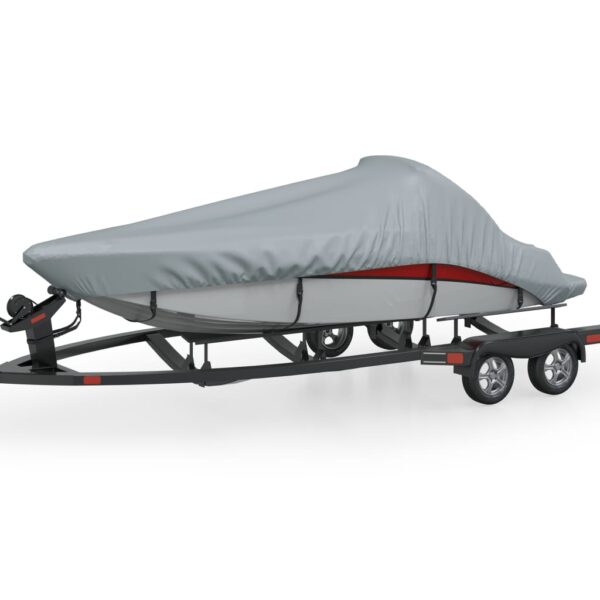 Heavy Duty Waterproof Grey Boat Cover Elastic Hem Mildew Resistant with Storage Bag