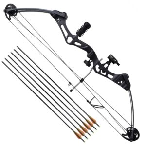 Adjustable Adult Compound Bow Set Fiberglass Arrows Rest Stabilizer Sight Kit