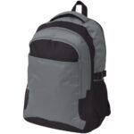 Durable Water Repellent Large School Backpack Black Grey Padded Straps Zip Pockets