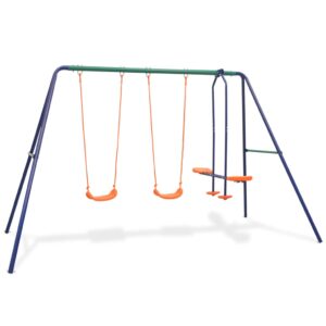 Outdoor Kids Swing Set Four Seats Durable Metal Frame Weather Resistant Play