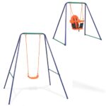 Outdoor Kids Swing Set with Toddler Seat Ergonomic Backyard Play Structure