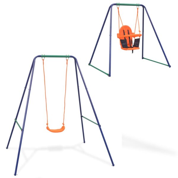 Outdoor Kids Swing Set with Toddler Seat Ergonomic Backyard Play Structure