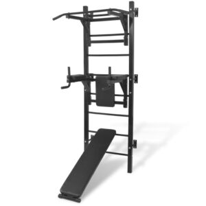 Adjustable Home Gym Power Tower Pull Up Dip Station Sit Up Bench Workout Black