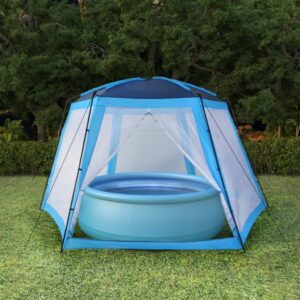 Blue UV Resistant Pool Tent Canopy with Mesh Sidewalls for Outdoor Sun Shade