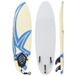 Beginner Friendly Surfboard with Traction Pad  Leash  Thruster Fins - Blue Cream Star Design