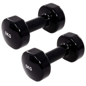 Cast Iron Dumbbell Set Vinyl Coated Home Gym Workout Strength Training Black