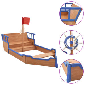 Kids Wooden Sandbox Pirate Ship Outdoor Play Equipment Creative Playtime