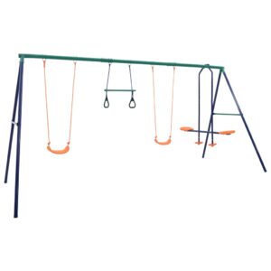 Kids Outdoor Swing Set Gymnastic Rings Seesaw Playset Garden Activity Center