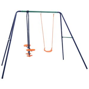 Outdoor Swing Set with Seesaw Weather-Resistant Kids Playset Garden Activity