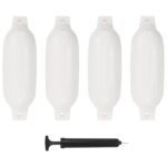 White PVC Inflatable Boat Fenders Set Vertical Horizontal Mooring Protection