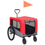 Pet Bike Trailer Jogging Stroller Convertible Air Vent Safety Flag Foldable Red Grey