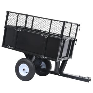 Heavy Duty Garden Cart Tipping Trailer Lawn Mower Tow Utility Wagon Black Steel