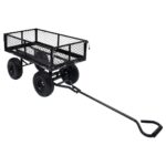 Heavy Duty Steel Garden Cart Utility Wagon Pneumatic Wheels Black Outdoor Trolley