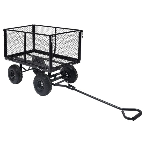 Heavy Duty Steel Garden Cart Utility Wagon Pneumatic Wheels Black Outdoor Trolley