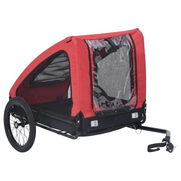 Foldable Pet Bike Trailer Carrier Red Black Oxford Fabric Mesh Windows Reflectors