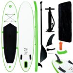 Inflatable Stand Up Paddleboard Set Green White with Pump Paddle Bag Fin Kit