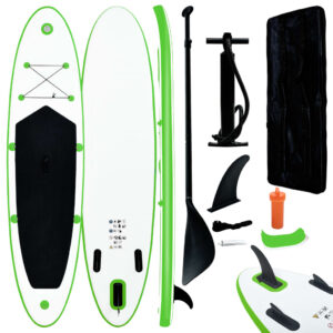 Inflatable Stand Up Paddleboard Set Green White with Pump Paddle Bag Repair Kit