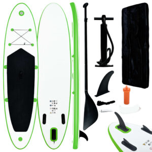 Inflatable Stand Up Paddle Board Set Green White with Pump Bag Fin Kit