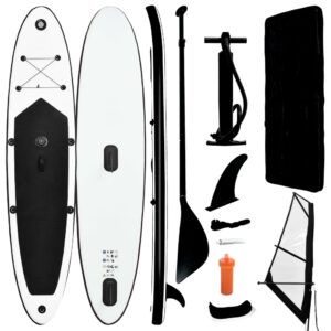 Inflatable Stand Up Paddleboard SUP with Sail Set - Black White Puncture-Proof UV Resistant