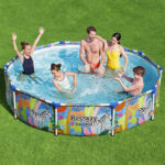 Round Above Ground Swimming Pool Reinforced Steel Frame Durable Outdoor Family Fun