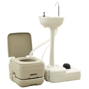 Portable Camping Toilet Flushable & Outdoor Handwash Station Sink Combo Grey