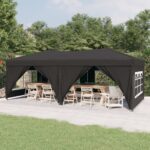 Folding Outdoor Party Tent Canopy with Sidewalls UV Water Resistant Anthracite