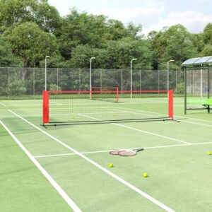 Portable Outdoor Tennis Net Durable Polyester Steel Frame Easy Setup Black Red