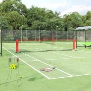 Portable Outdoor Tennis Net Durable Polyester Steel Frame Easy Setup Black Red