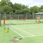 Portable Outdoor Tennis Net Durable Polyester Steel Frame Easy Setup Black Red