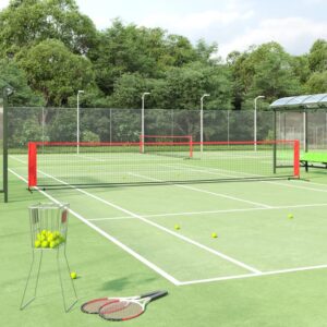 Portable Outdoor Tennis Net Durable Polyester Steel Frame Easy Setup Black Red