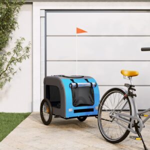 Comfortable Pet Bike Trailer Durable Iron Frame Oxford Fabric Grey Blue