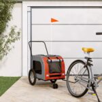 Pet Bike Trailer Durable Iron Frame Comfortable Oxford Fabric Orange Grey