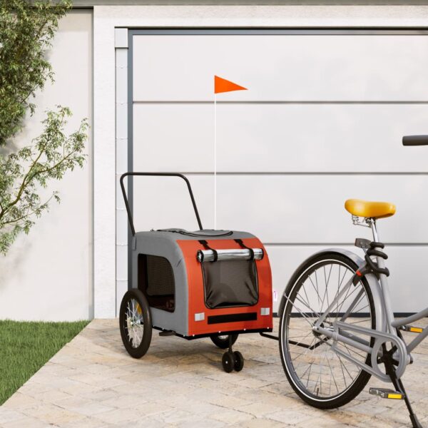 Pet Bike Trailer Durable Iron Frame Comfortable Oxford Fabric Orange Grey