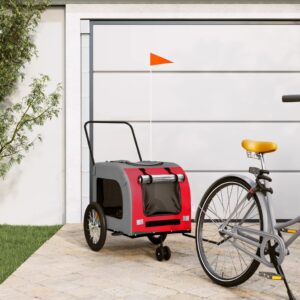 Comfortable Red Grey Pet Bike Trailer Durable Iron Frame Oxford Fabric PVC Cover