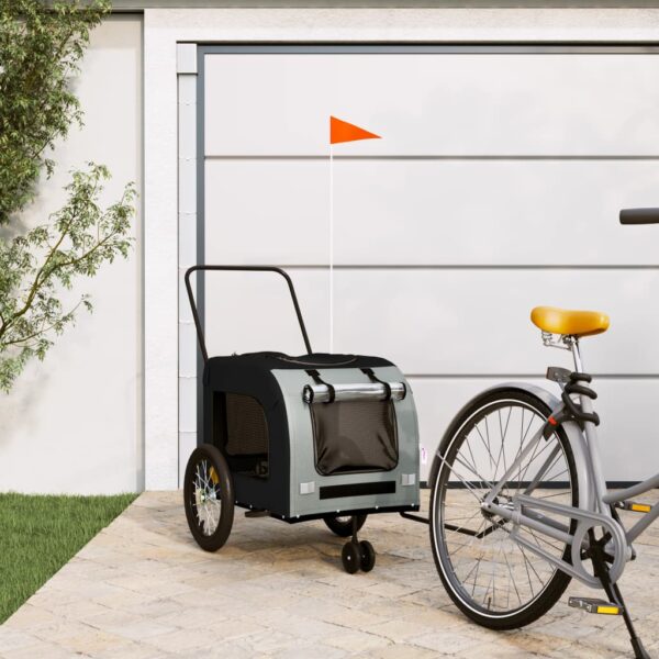 Pet Bike Trailer Durable Iron Frame Oxford Fabric Comfortable Safe Design Black Grey