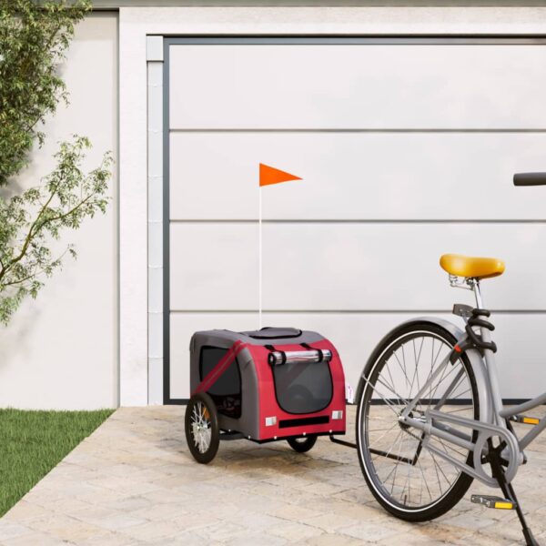 Comfortable Red Grey Pet Bike Trailer Durable Iron Frame Oxford Fabric PVC Cover